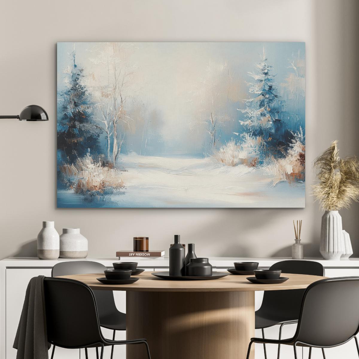 AKUSTIKBILD Wald - Winter - Natur - Abstrakt - Schnee Wandbild Wohnzimmer 100x70 cm - Weiß, Kunststoff (100/70/0.9cm) - MuchoWow