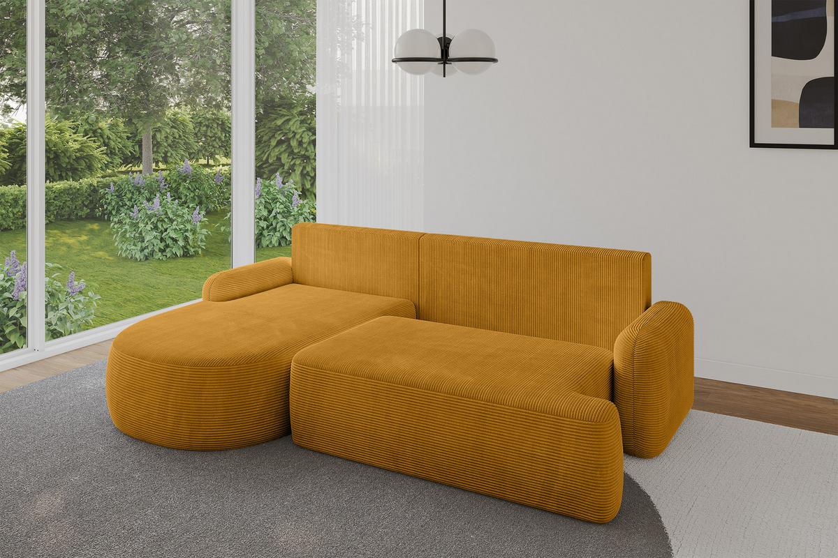 ECKSOFA mit Schlaffunktion und Bettkasten LIRA-L - 264x172x89 Senfgelb - Sandfarben, Holzwerkstoff/Textil (264/172cm) - ALTDECOR