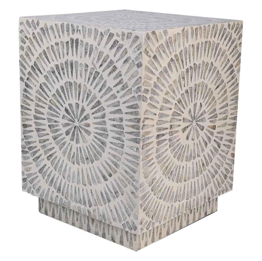 HOCKER aus Holz und Capiz, grau, 35x45cm - Grau, Holz (35/45/35cm) - Wanderlust