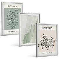 BILDER SET 3er Set - 40x60 cm Silberner Rahmen - Blumen in einer modernen Vase - Silberfarben, Kunststoff (40/60cm) - TULUP