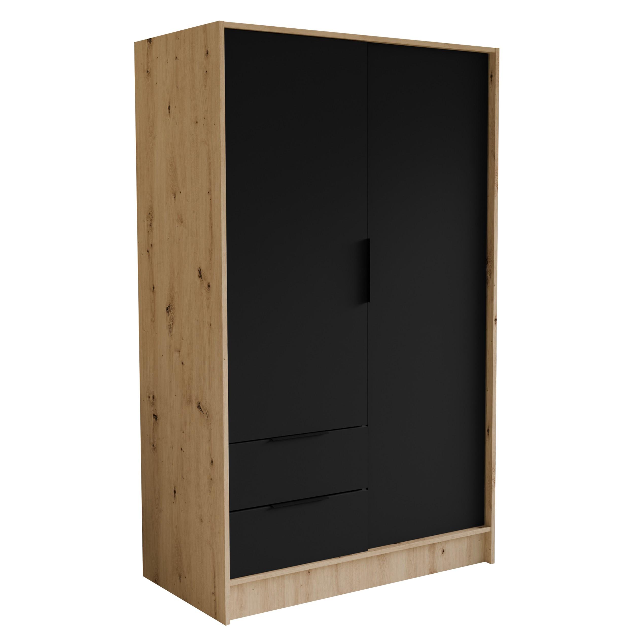 DREHTÜRENSCHRANK CAVA 102/200/51 cm Modern Kleiderschrank 2-türig Eiche Artisan - Schwarz/Eiche Artisan, Holzwerkstoff (102/200/51cm) - MASSENO