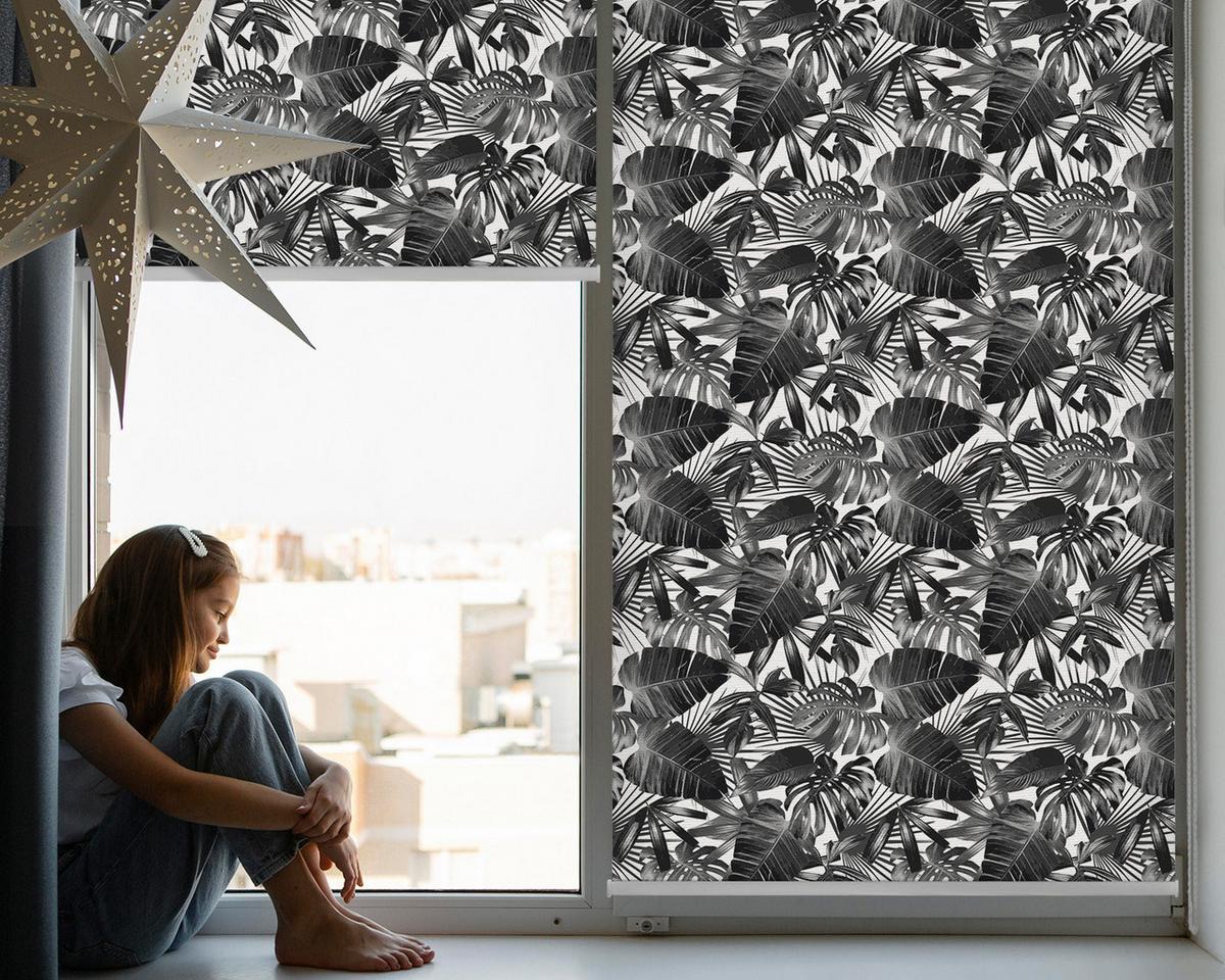 INNENROLLO - Fensterrollo - Rollo - 100x140 cm - Graue Blätter - Grau, Kunststoff (100/140/0.5cm) - TULUP