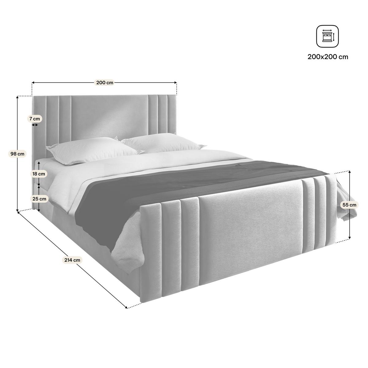 BOXBETT KANES 200x200 cm mit Matratze und Topper, H2+H3 - Hellgrau - Hellgrau, Holz (200/200cm) - MASSENO