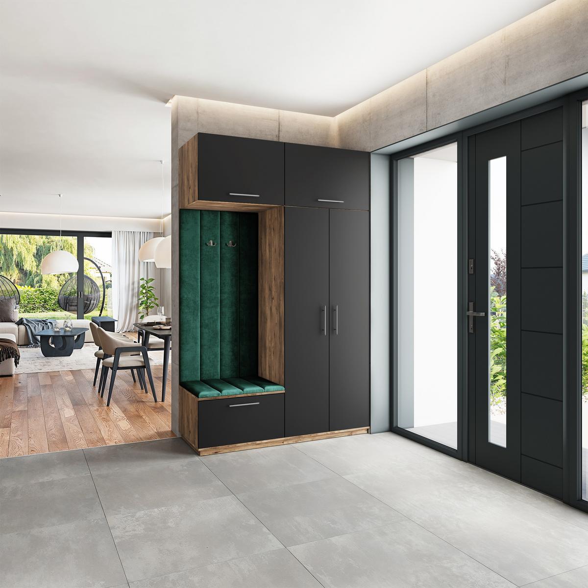 GARDEROBENSCHRANK REMA 150/240/60 cm Modern Garderobe-Set Eiche Lefkas - Eichefarben/Schwarz, Holzwerkstoff (150/240/60cm) - MASSENO
