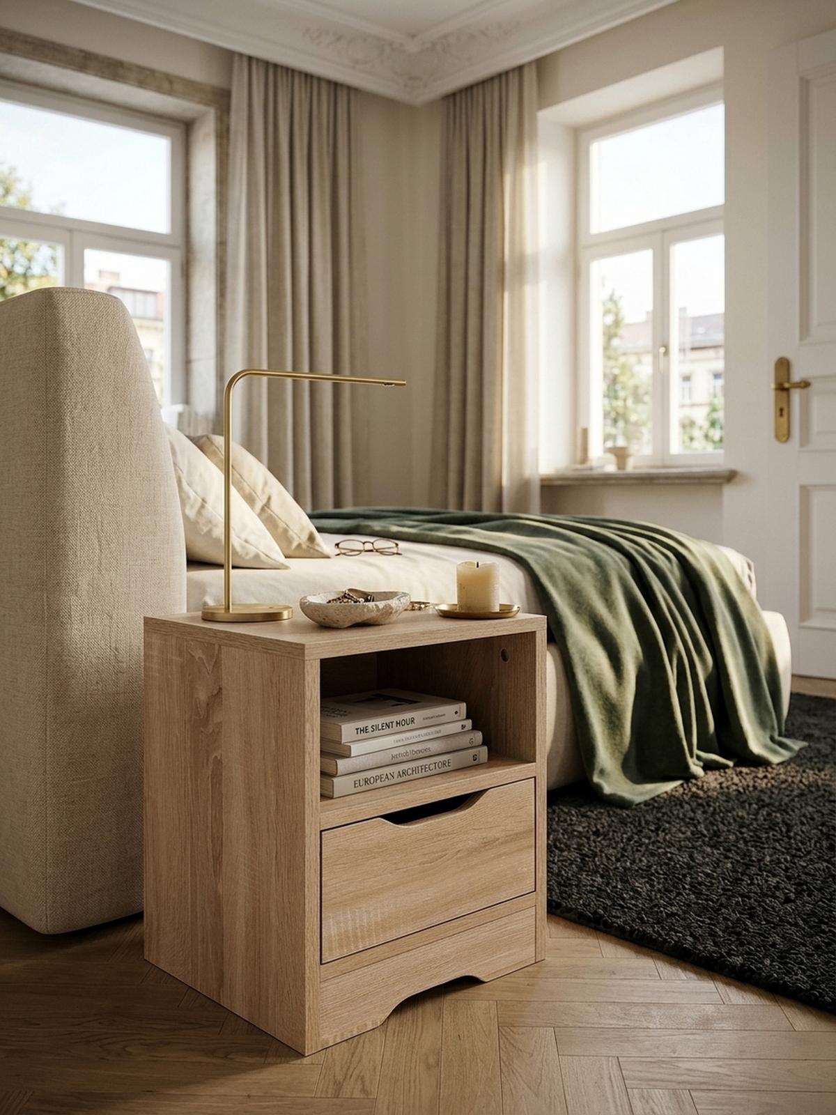 NACHTTISCH Modern Schublade Ablage Kratzfest ILM, Beige 31x31x43 cm - Beige, Holz (31/43/31cm) - KADIMA DESIGN