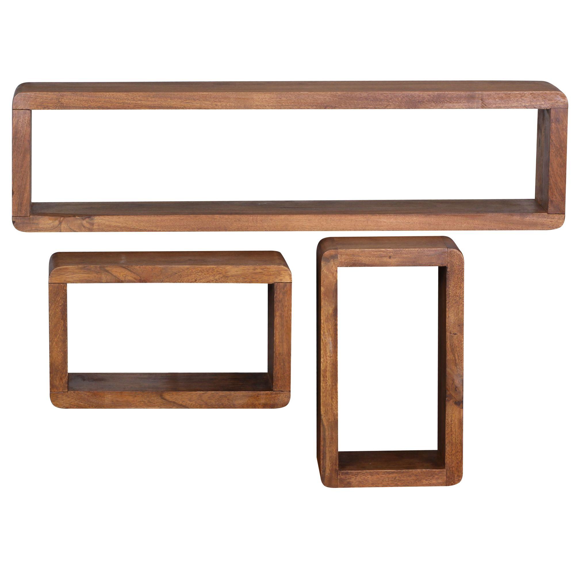 WANDREGAL Set BOHA Massivholz Viereckig Landhausstil, Dunkelbraun 80x15x20 cm - Braun, Holz (80/20/15cm) - KADIMA DESIGN