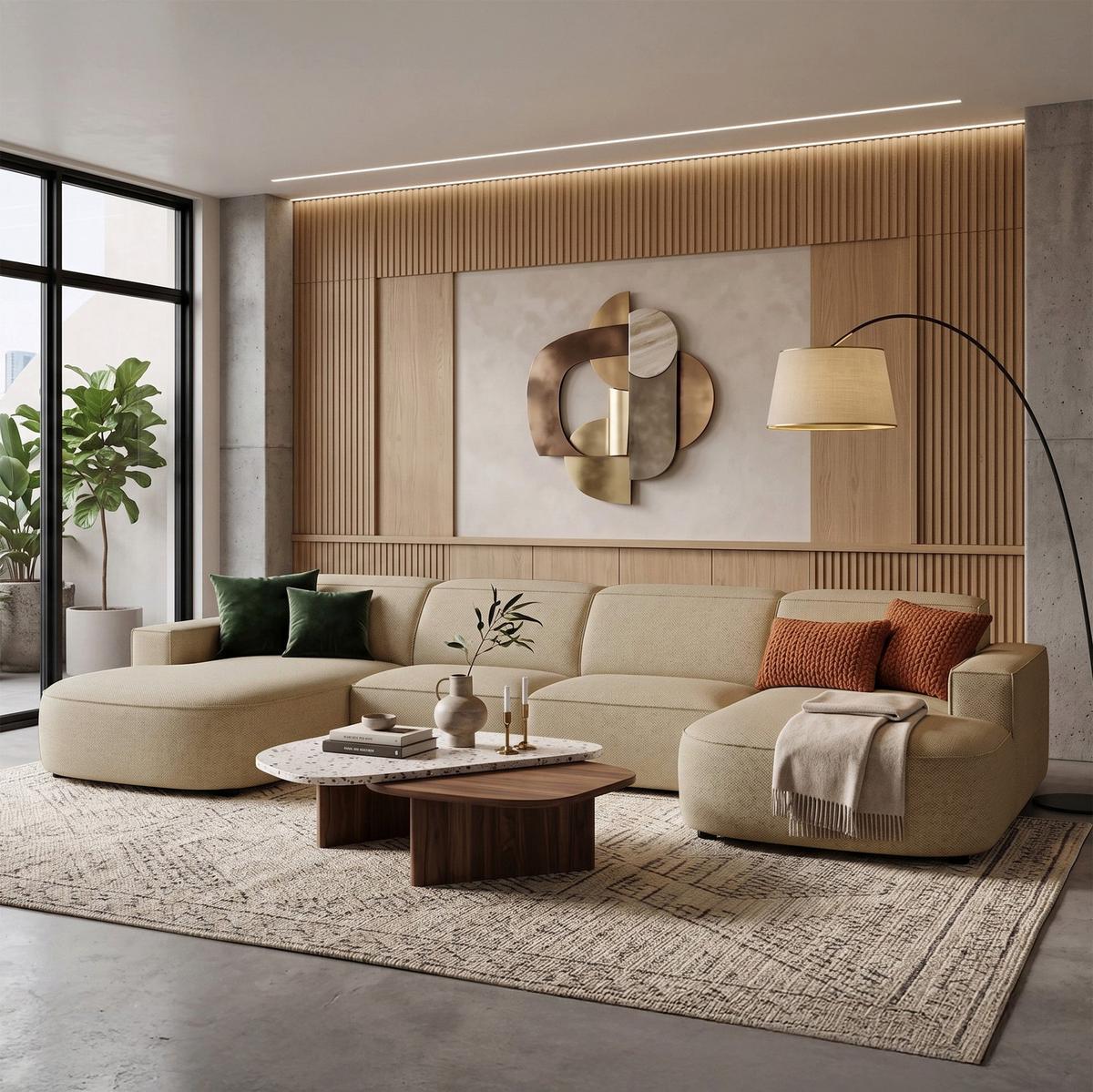 WOHNLANDSCHAFT Sallmo U-Form, universell, 3-Sitzer 374 cm - Schwarz/Cappuccino, Kunststoff/Textil (374/70/166cm) - Selsey