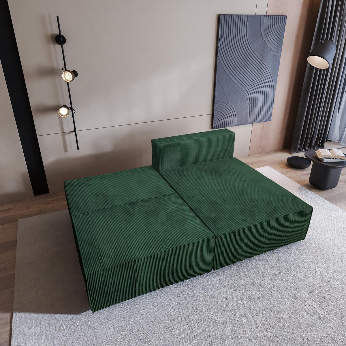 ECKSOFA FIORO P Grün Kordstoff mit Schlaffunktion - Grau/Grün, Holz/Kunststoff (204/148cm) - MASSENO