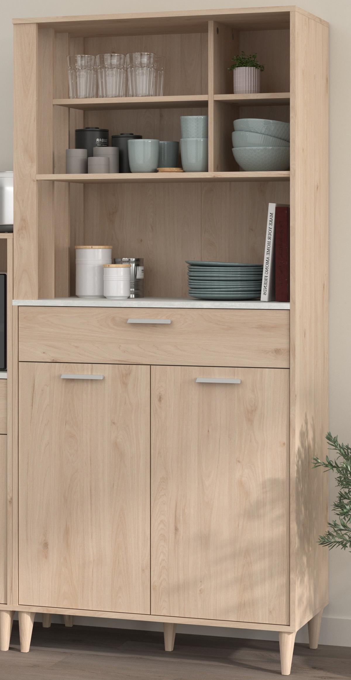 BUFFET Küche Eiche, grau 84 cm Buffetschrank mit viel Stauraum - Eichefarben/Grau, Holzwerkstoff (84/182/41cm) - Parisot Meuble