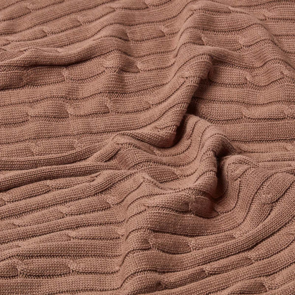 STRICKDECKE 150/200 cm, Baumwolle mit Zopfmuster - Braun, Textil (150/200cm) - Homescapes