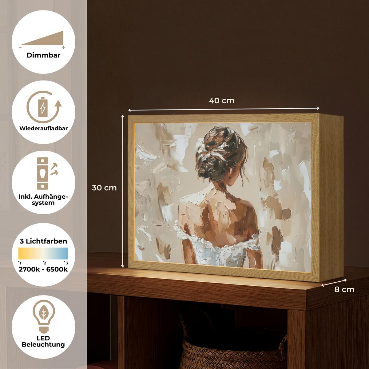 WANDLEUCHTE MIT AKKU Frau - Farbe - Abstrakt - Beige - Modern 40x30 cm - Hellbraun, Holzwerkstoff (40/30/8cm) - OnlyWow