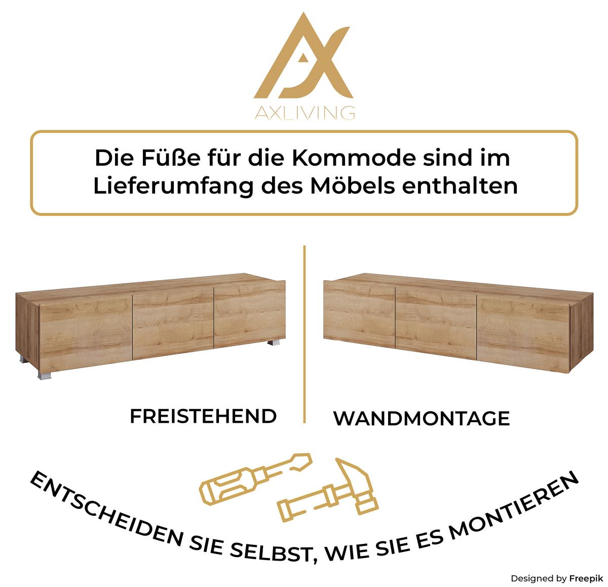 WOHNWAND Kossana 1 Modern Goldene Eiche 300/154/43 cm Stilvoll - Hellbraun, Holzwerkstoff/Kunststoff (300/154/43cm) - AX Living