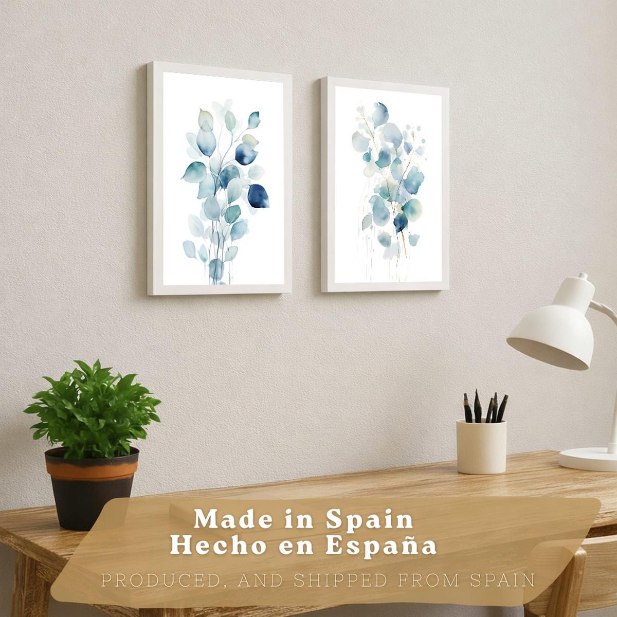 POSTER 2er-Set Wandbilder Blumen Aquarell modern Wohnzimmer Deko, Schlafzimmer, Küche, Badezimmer Weißer Rahmen A4 - Weiß, Papier (29.7/1/21cm) - Nacnic