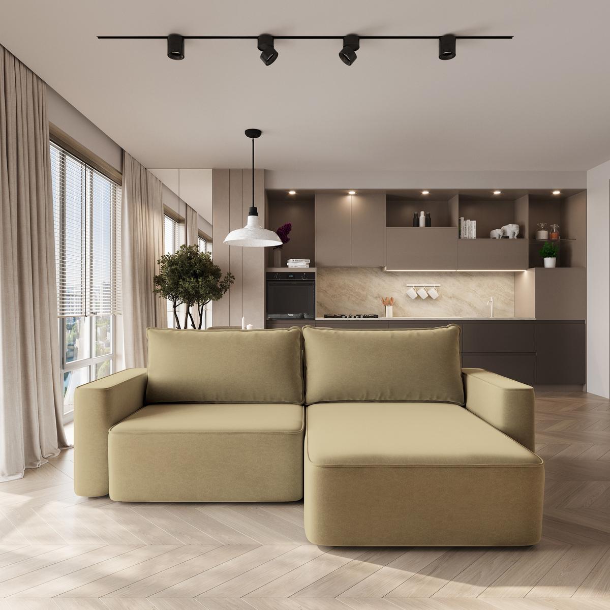 ECKSOFA BELISE CL Currygelb Veloursstoff mit Schlaffunktion - Currygelb, Holz/Textil (252/162cm) - MASSENO