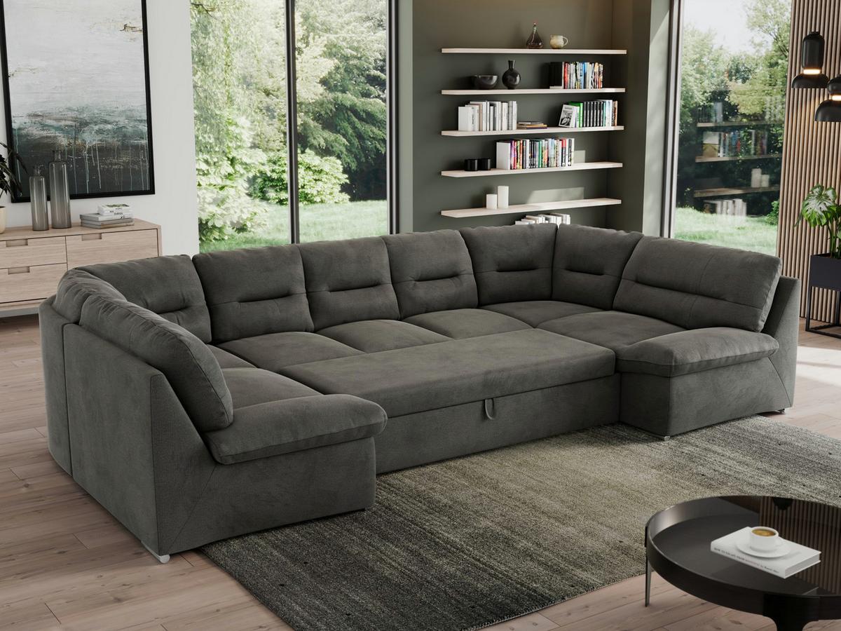 WOHNLANDSCHAFT MORBIDO U Dunkelgrau Velvet - Dunkelgrau/Silberfarben, Textil/Metall (340/93/206cm) - MKS