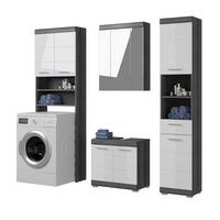 BADMÖBEL-SET weiß Hochglanz, grau 4-teilig 190 cm, Komplettset mit 23 Fächern - Weiß Hochglanz/Grau, Holzwerkstoff (190/191/34cm) - Inn.Furn