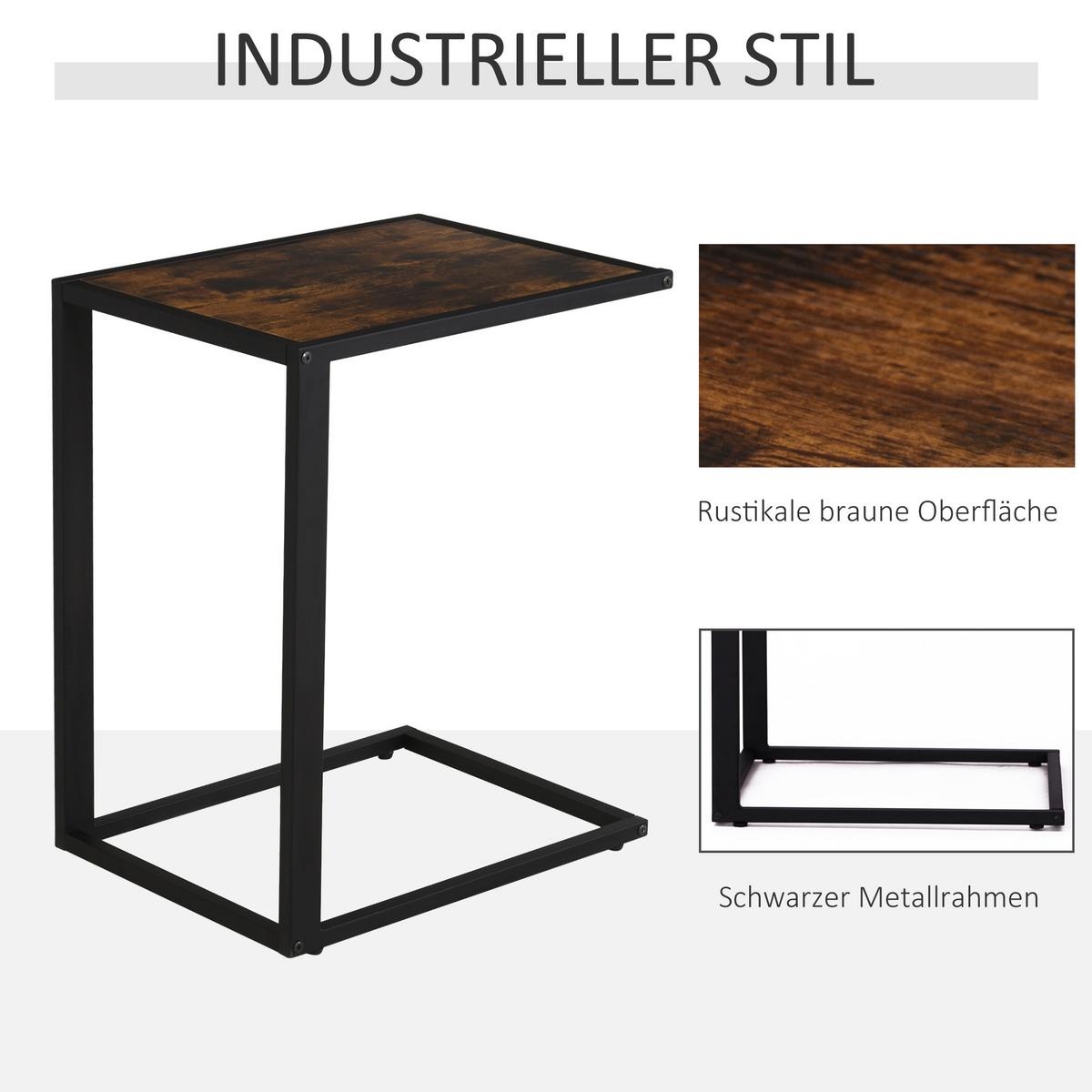 BEISTELLTISCH in C-Form Kaffeetisch Couchtisch Standtisch Tisch Metall MDF - Braun, Metall (56/36/68cm) - HOMCOM