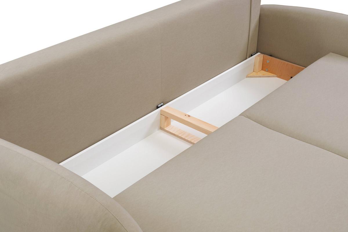 BETTSOFA AGIO Beige Plüsch-Stoff mit Schlaffunktion - Beige, Holz (232/95/109cm) - MASSENO