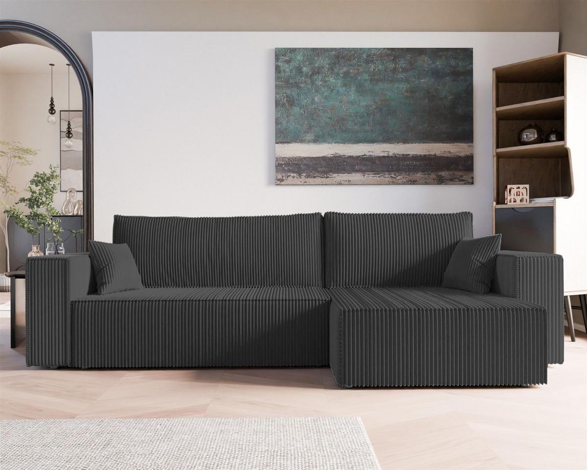 ECKSOFA Adara Max Mit Schlaffunktion - Schwarz, Holzwerkstoff/Textil (145/276cm) - Fun Möbel