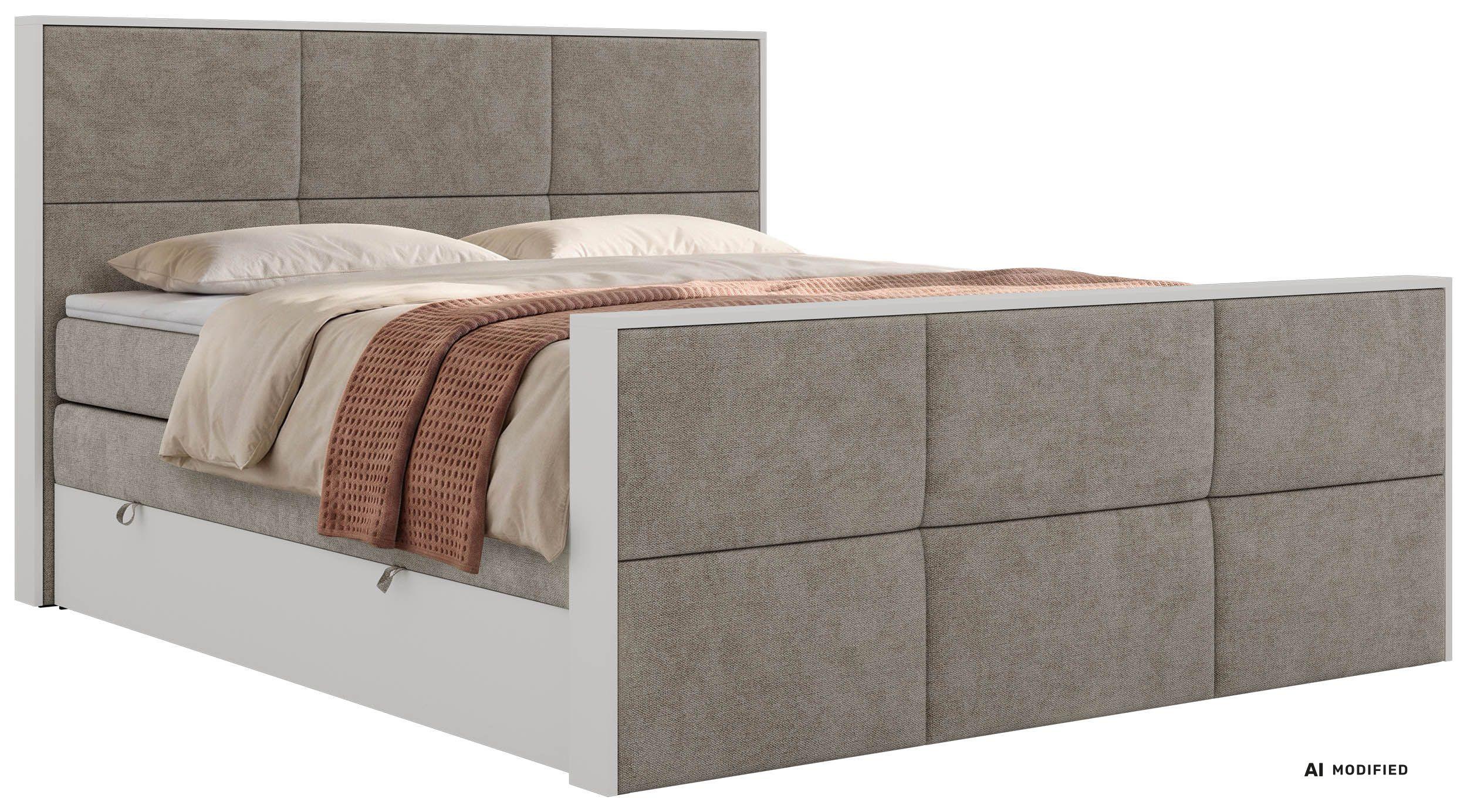 BOXSPRINGBETT DELVIT KING DUO 160/200 - Greige Stukture - Topper T25 - H3 - Greige/Schwarz, Kunststoff/Textil (160/200cm) - MKS
