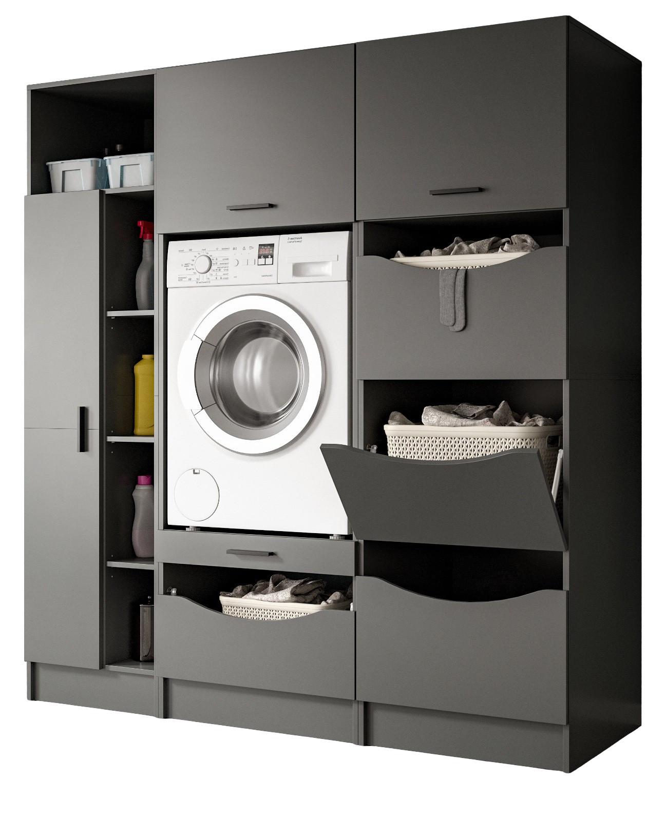 WASCHMASCHINENSCHRANK in grau Set 3-teilig 176 x 196 cm, modernes Design - Schwarz/Grau, Holzwerkstoff/Kunststoff (176/196/68cm) - Inn.Furn