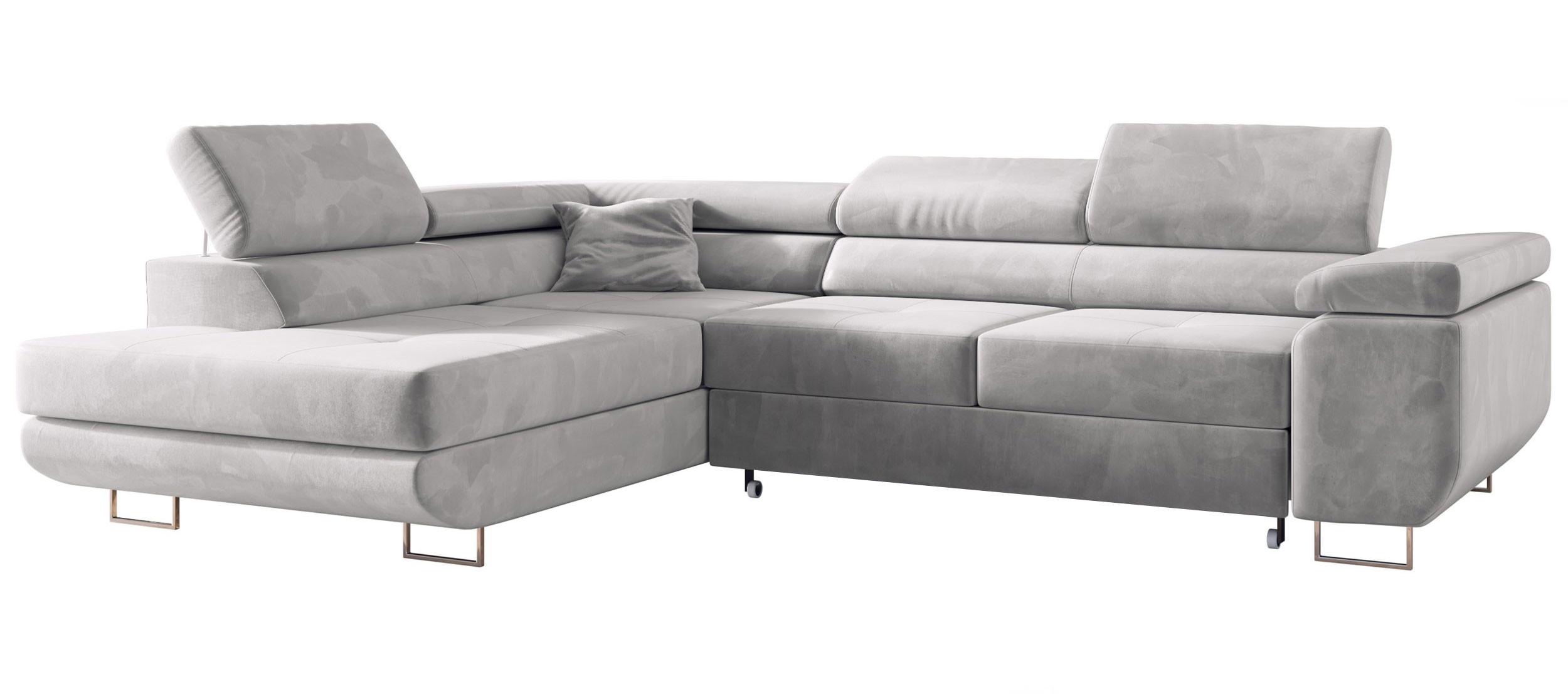 ECKSOFA GUSTAW L Hellgrau Velvet Links Seite - Silberfarben/Hellgrau, Textil/Metall (205/275cm) - MKS