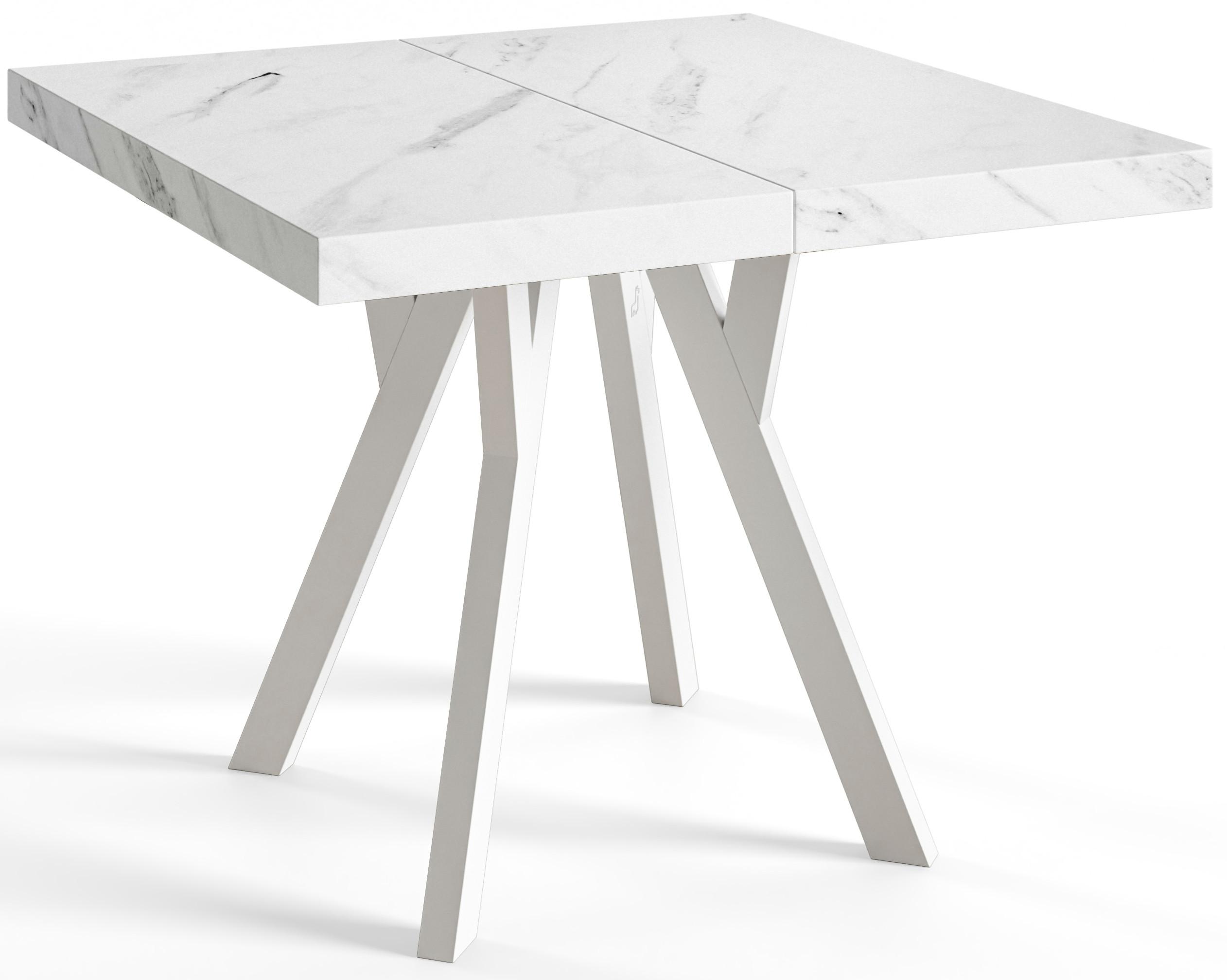 QUADRATISCHER Esstisch ausziehbar – Moderner Wohnzimmertisch und Küchentisch – Tisch mit Holzbeinen, Durchmesser 100 - 200 cm - Farbe Marmur - Hellgrau/Weiß, Holzwerkstoff (100/100/77cm) - Alpi-Möbel