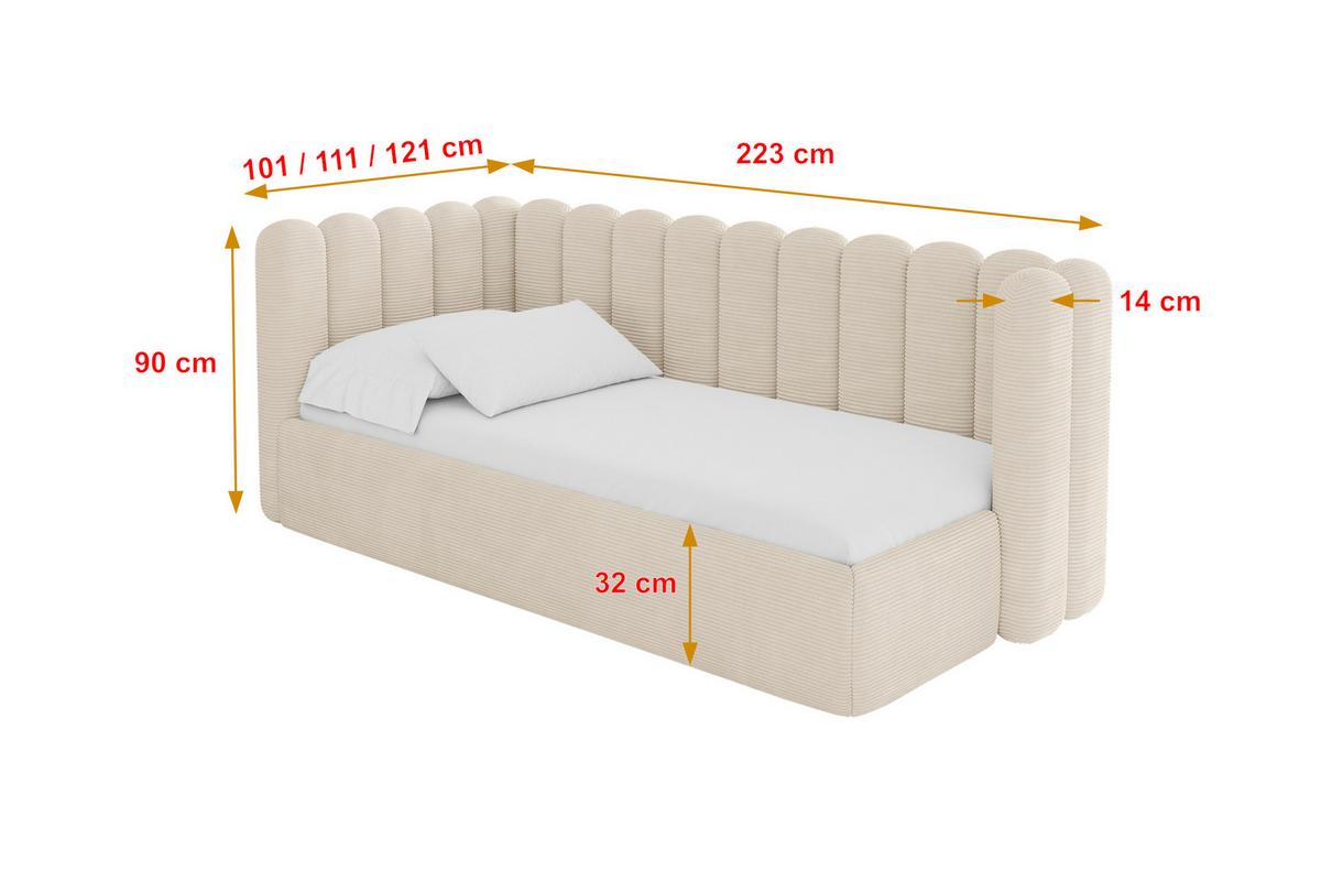 EINZELLBETT Jugendbett mit Bettkasten und Matratze H3/H4, Rechts - HUGY 100x200 Beige - Creme, Holzwerkstoff/Textil (100/200cm) - ALTDECOR