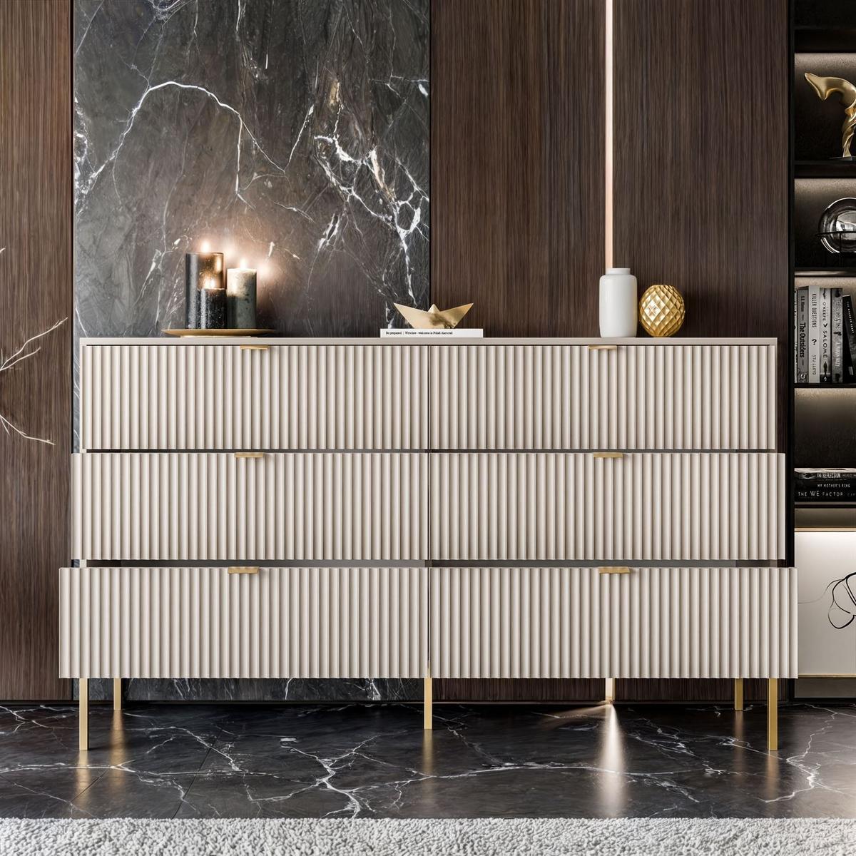 SIDEBOARD CORTADO GOLD KS154 MIT SCHUBLADEN KASCHMIR - Beige, Holzwerkstoff (154/91/39cm) - Lookway