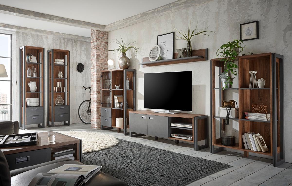 KOMMODE Eiche Stirling, Matera grau, Sideboard 75 x 100 cm - Eichefarben/Grau, Holzwerkstoff/Metall (75/100/33cm)
