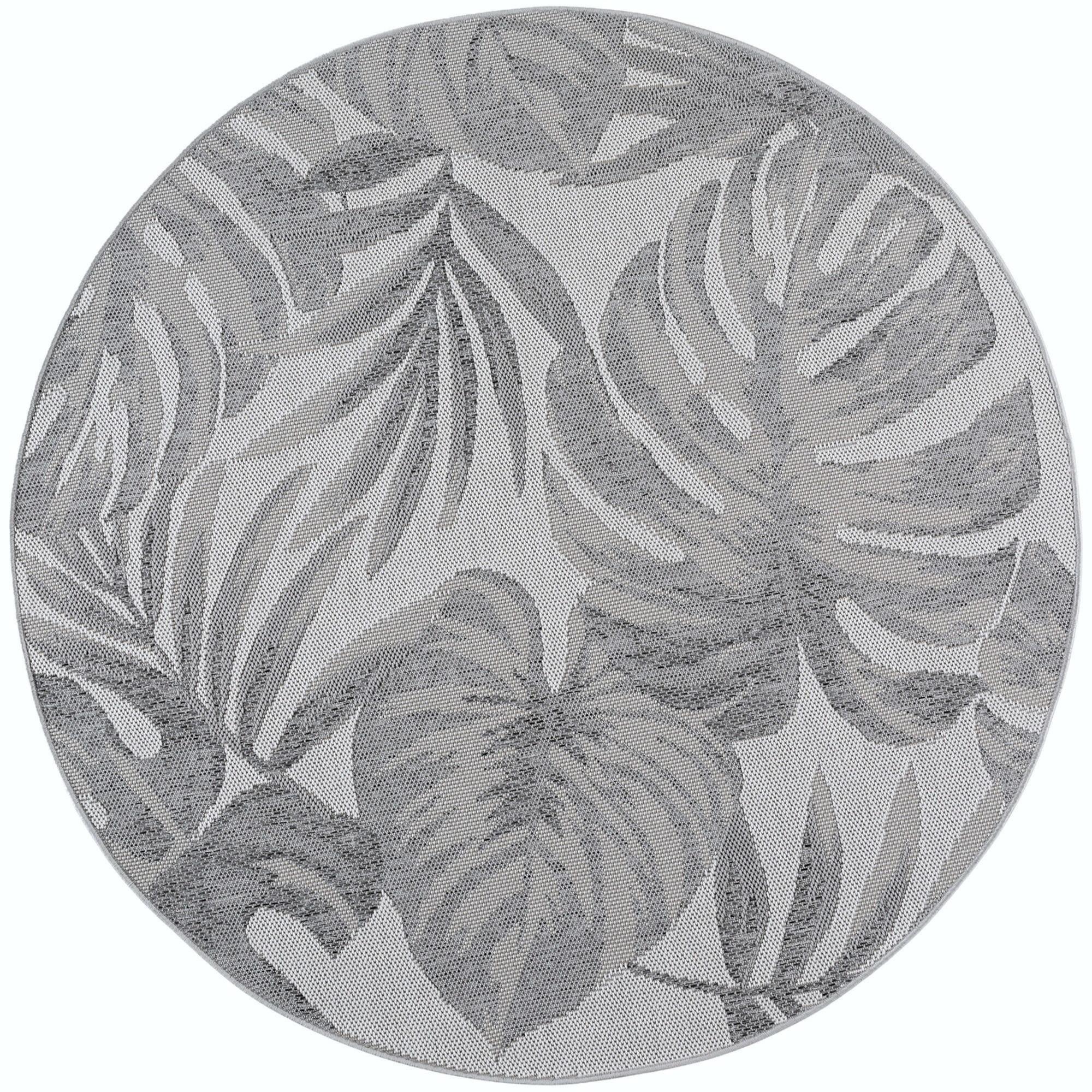 TEPPICH Outdoor VENTOUX in Grau, mit Tropen-Motiv, Ø 120 cm - Grau, Textil (120/120cm) - KADIMA DESIGN