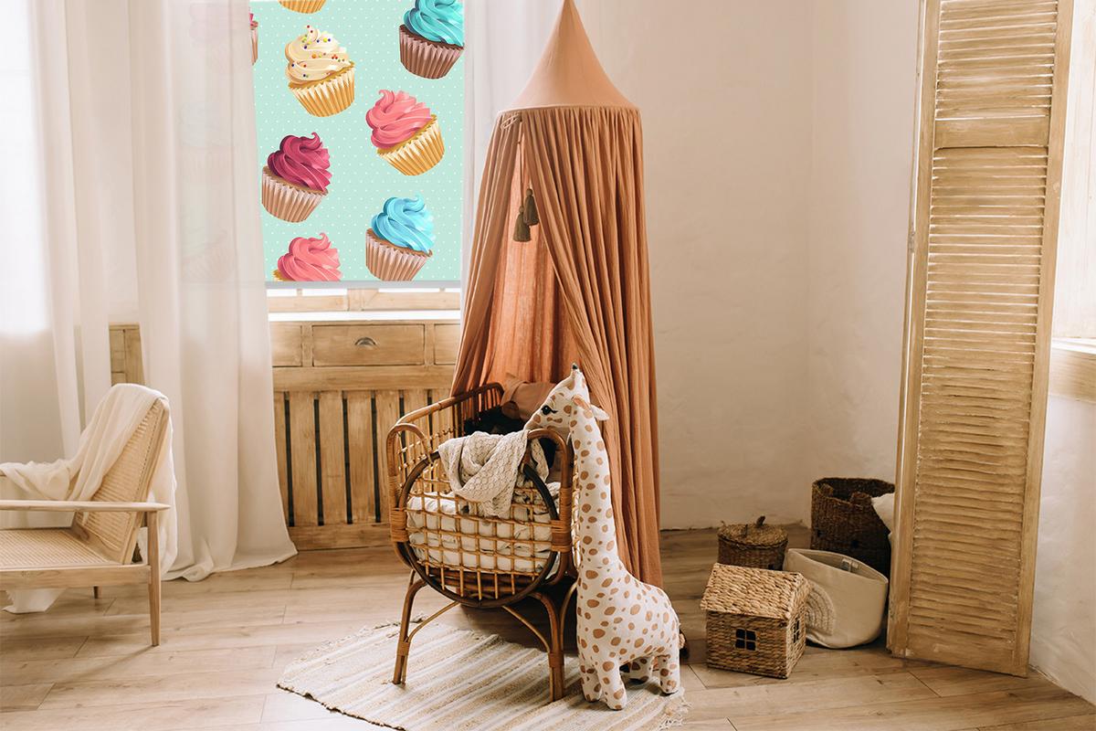 INNENROLLO - Fensterrollo - Rollo - 120x140 cm - Cupcakes - Blau, Kunststoff (120/140/0.5cm) - TULUP
