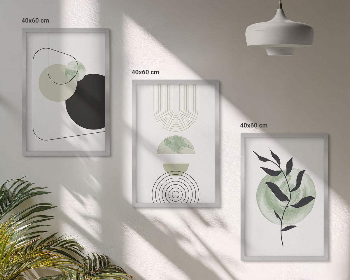 BILDER SET 3er Set - 40x60 cm Silberner Rahmen - Abstrakte Pflanzenformen - Silberfarben, Kunststoff (40/60cm) - TULUP