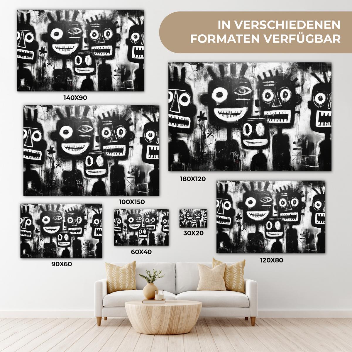 LEINWANDBILD Malerei - Figuren - Schwarz - Abstrakt Wanddeko 90x60 cm - Schwarz, Textil (90/60cm) - MuchoWow