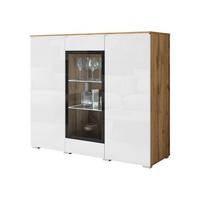 KOMMODE Vera 120 mit weißer LED Beleuchtung - Weiß Hochglanz/Eiche Wotan, Holzwerkstoff/Kunststoff (120/104/40cm) - MIRJAN24