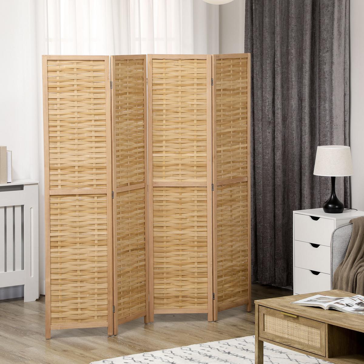 PARAVENT 4-teilig, 160 x 170 cm, Natur - Naturfarben, Naturmaterialien (1.8/170/160cm) - HOMCOM