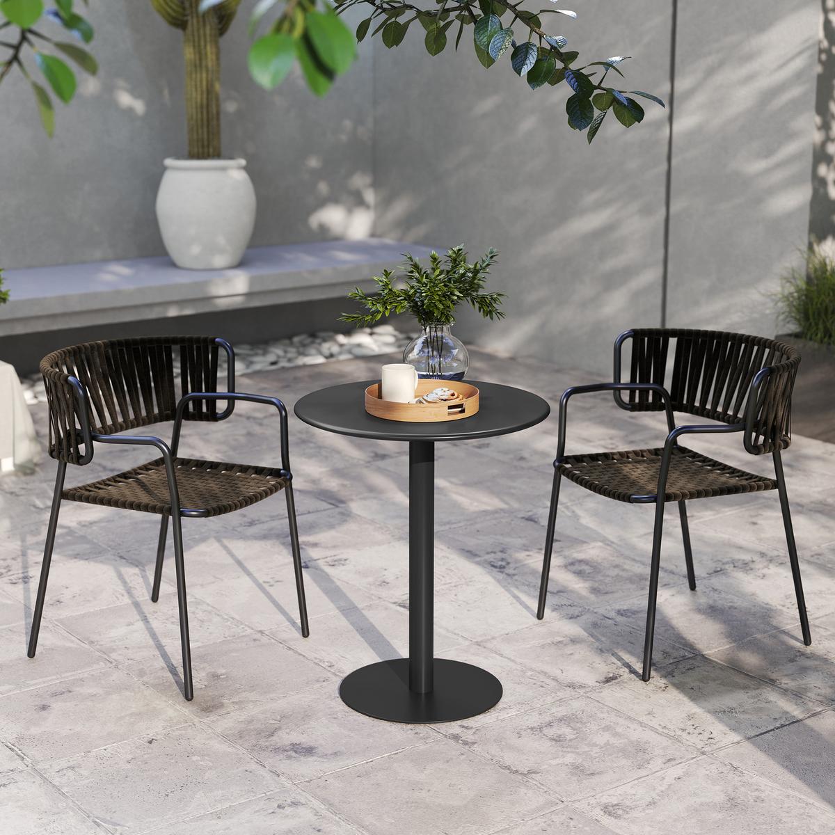 ESSTISCH, Runder Küchentisch für 2 Personen, Moderner Esszimmertisch, Schwarz - Schwarz, Metall (60/60/72cm) - HOMCOM