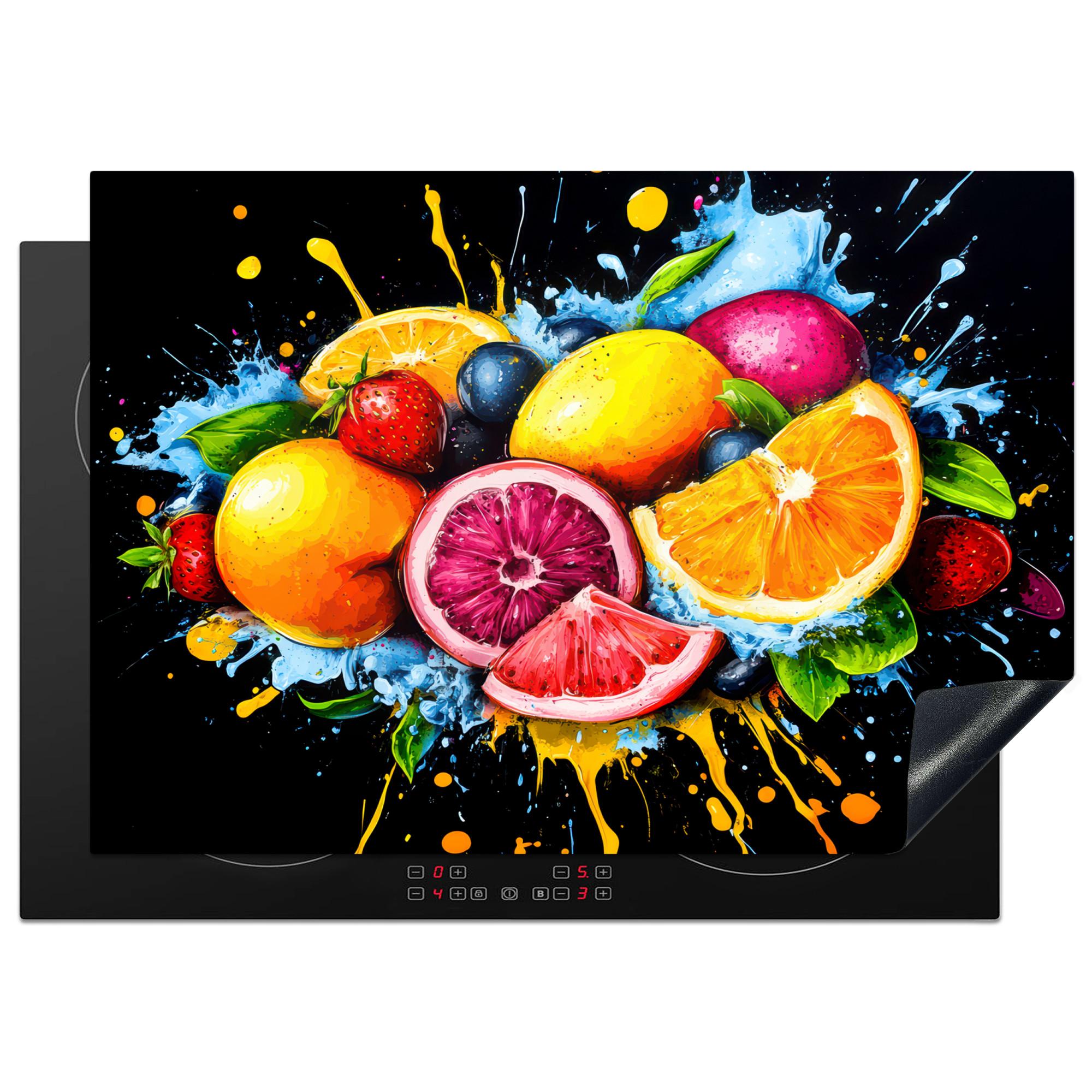 HERDABDECKPLATTE Obst - Graffiti - Bunt - Orange - Erdbeere - Abstrakt Herdabdeckung Induktionsfeld 75x52 cm - Orange, Kunststoff (75/52/0.2cm) - MuchoWow
