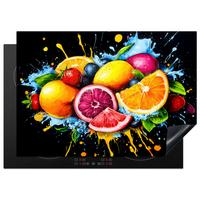 HERDABDECKPLATTE Obst - Graffiti - Bunt - Orange - Erdbeere - Abstrakt Herdabdeckung Induktionsfeld 75x52 cm - Orange, Kunststoff (75/52/0.2cm) - MuchoWow