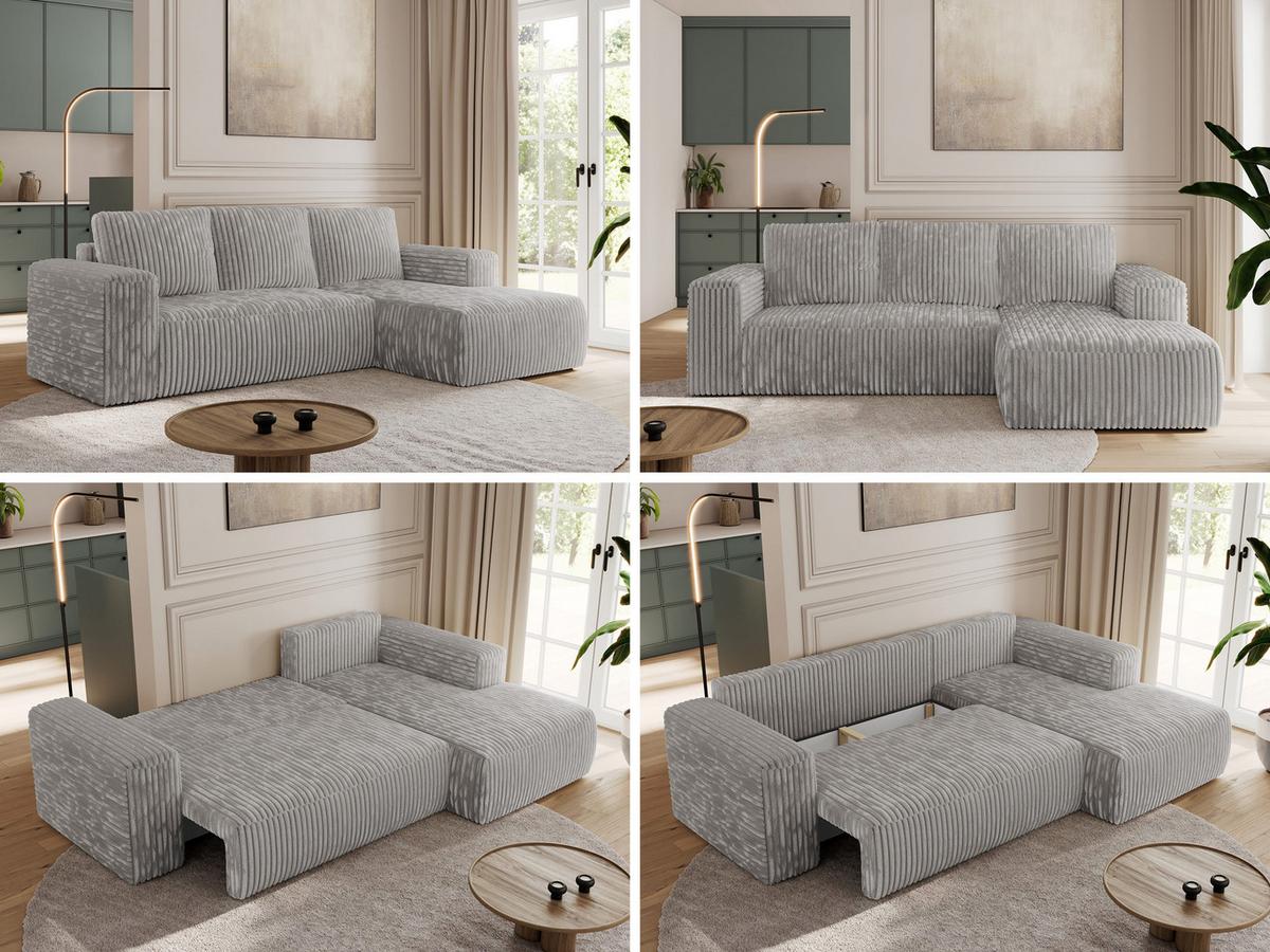 ECKSOFA TRENTINO L Hellgrau Cord - Rechts - Hellgrau/Schwarz, Kunststoff/Textil (164/266cm) - MKS