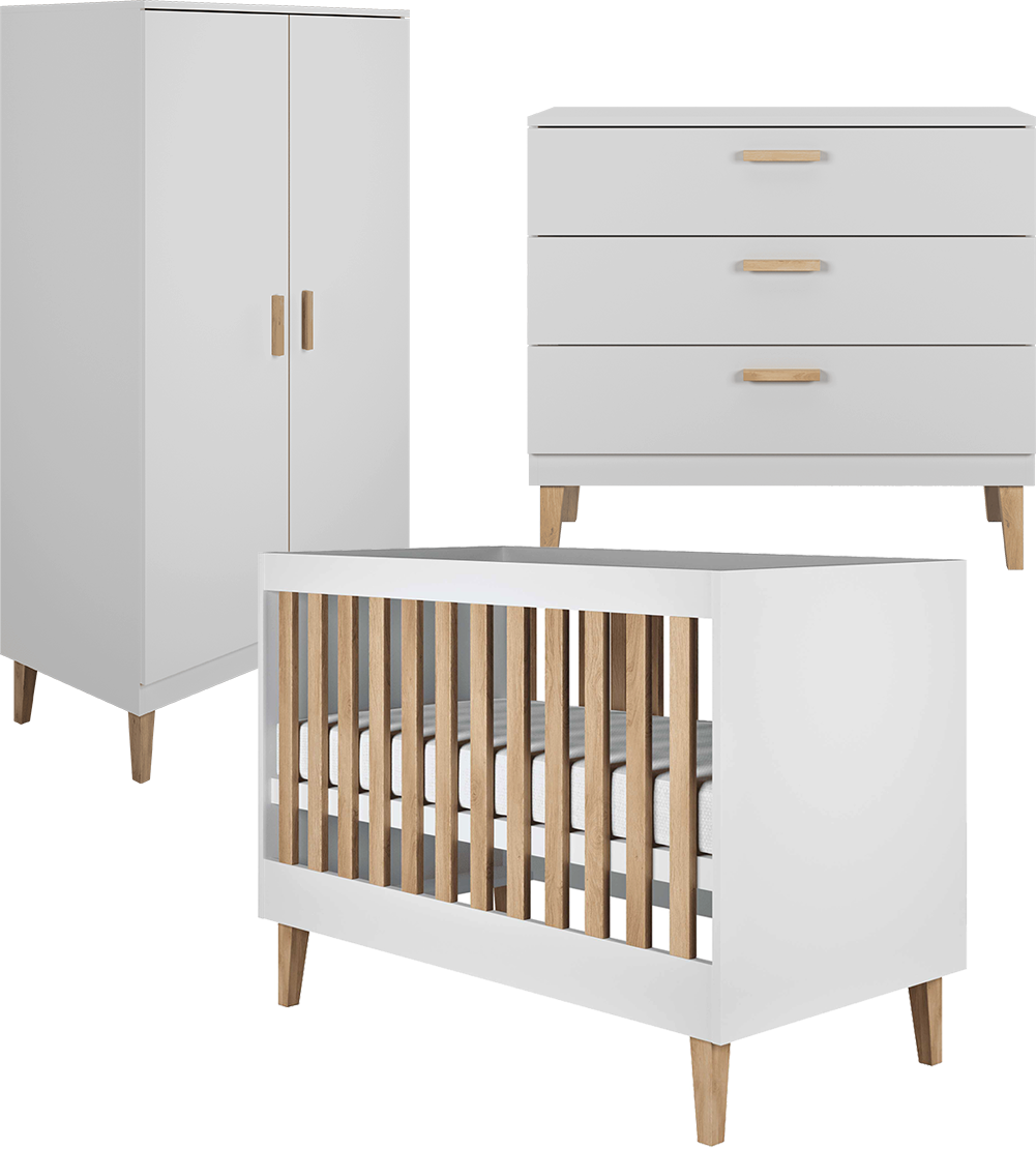 BABYZIMMER 3-teilig Kubi Weiß - Weiß, Holzwerkstoff (66/90/124cm) - Petits-meubles
