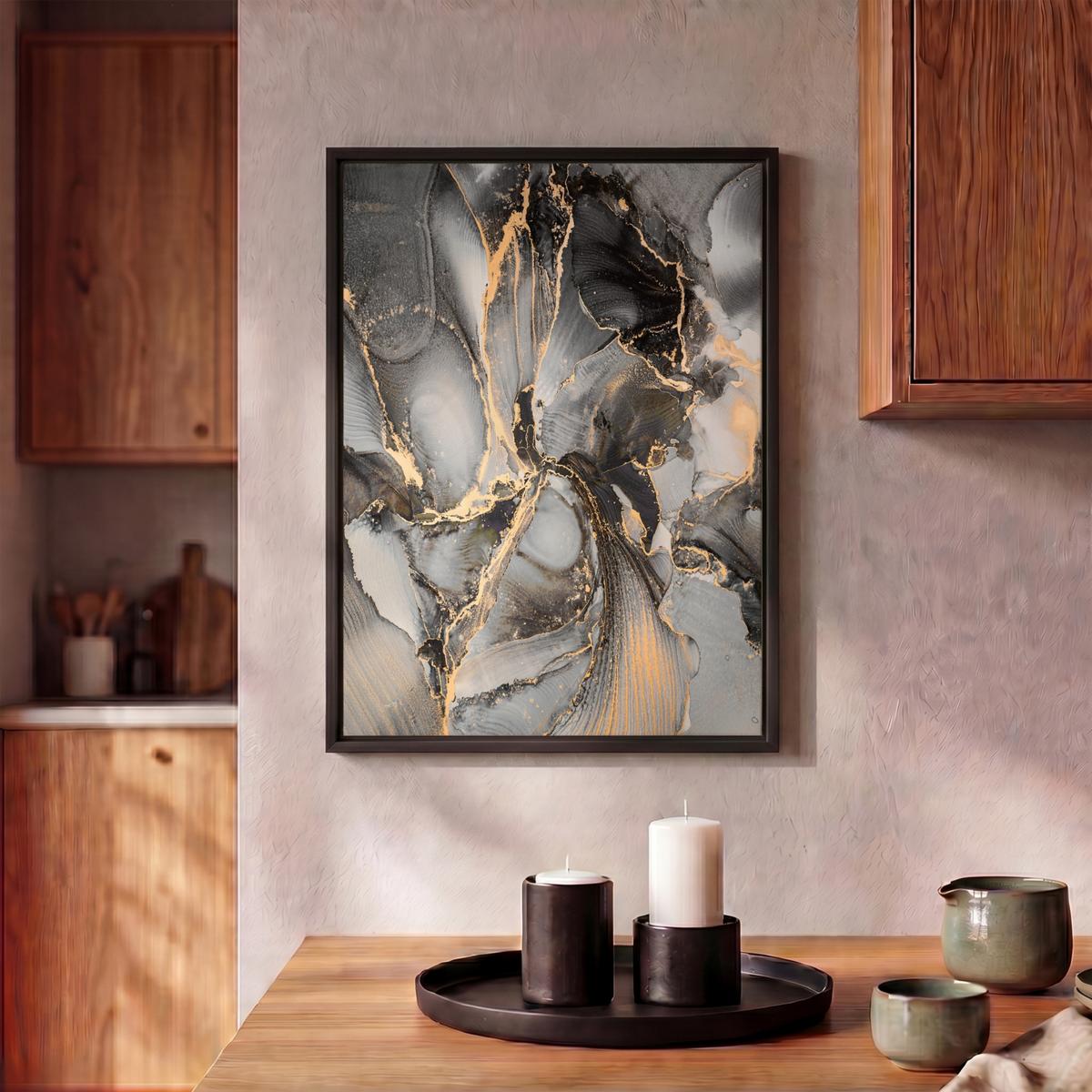 LEINWAND Bilder mit Rahmen - Grau - Luxus - Gold - Marmor - 30x40 - Dunkelgrau, Textil (30/40cm) - MuchoWow