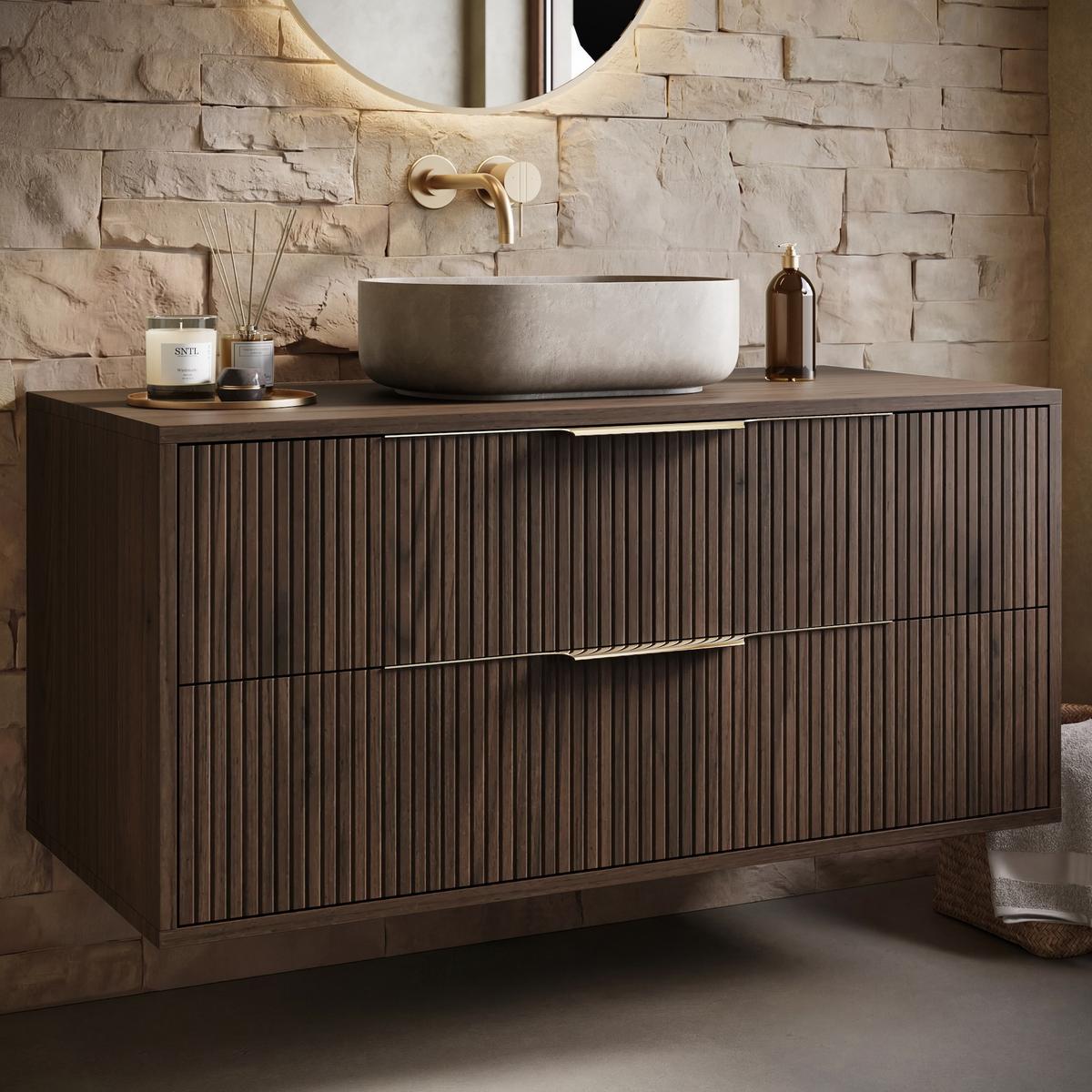 BADMÖBEL-SET Rimini 2 Teile Walnuss Braun - 100 x 46 x 46 cm - Eichefarben, Holz (100/46/46cm) - Badplaats