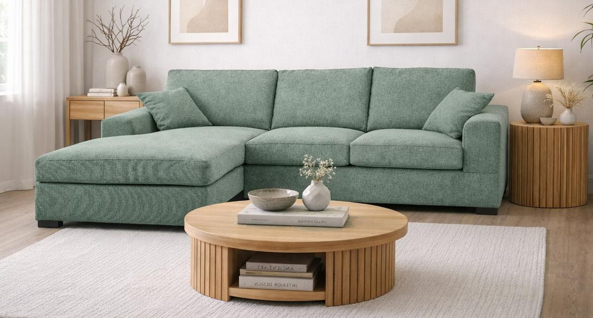 SOFA petrol Strukturstoff 308 cm, Ecksofa 5-Sitzer, L-Sofa Ottomane links - Petrol/Schwarz, Holz/Textil (308/186cm) - Inn.Furn