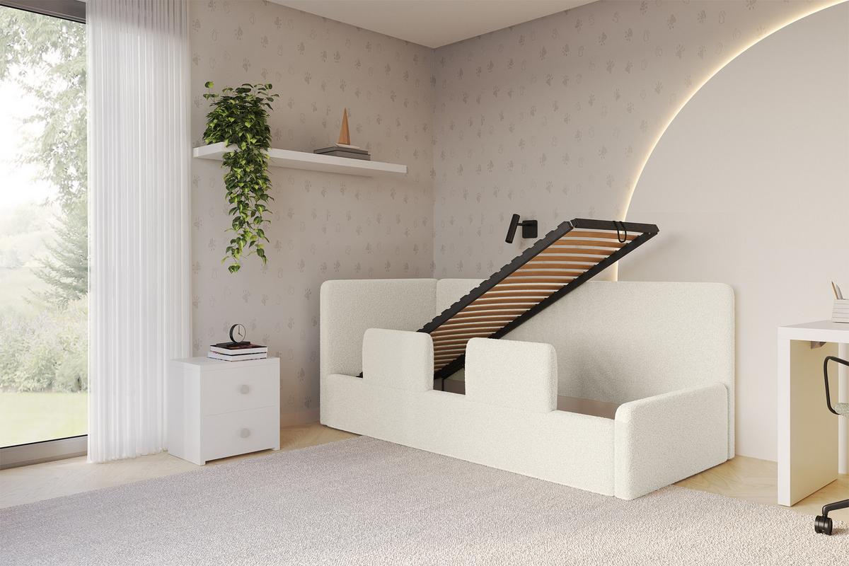 EINZELLBETT Jugendbett mit Bettkasten und Matratze H3/H4, Rechts - NORY 100x200 Beige - Perlmutt, Holzwerkstoff/Textil (100/200cm) - ALTDECOR