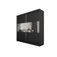 SCHWEBETÜRENSCHRANK ROSALIA 200/216/61 cm 2-türig mit Spiegel Schwarz - Schwarz, Holzwerkstoff (200/216/61cm) - MASSENO