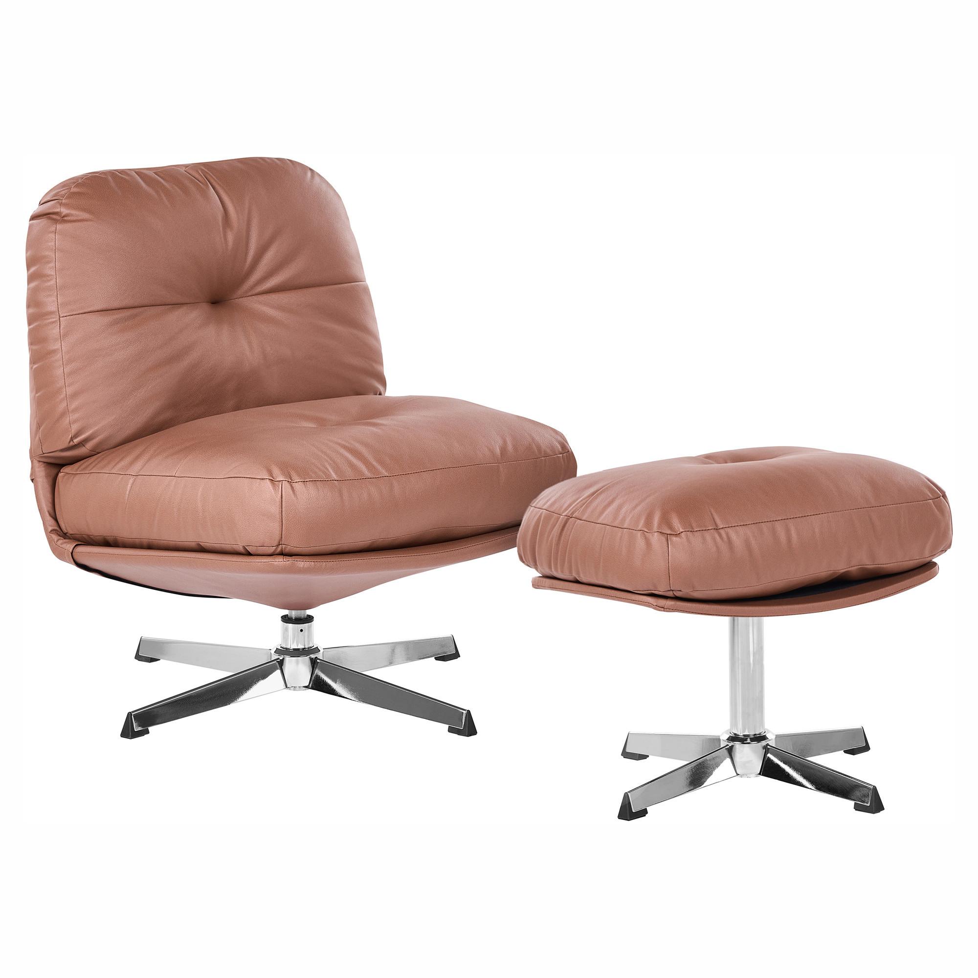 DREHSESSEL mit Fußstütze Stoff Braun Loimaa - Silberfarben/Braun, Textil/Metall (62/77/75cm) - Beliani