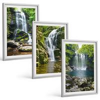 BILDER SET 3er Set - 40x60 cm Silberner Rahmen - Wasserfälle, grüne Umgebung - Silberfarben, Kunststoff (40/60cm) - TULUP