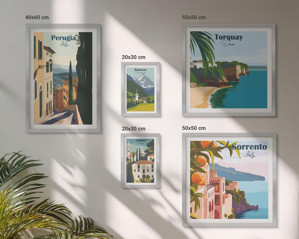 BILDER SET 5er Set - 50x50 cm & 20x30 cm & 40x60 cm Silberner Rahmen - Ansichten europäischer Häfen - Silberfarben, Kunststoff (40/60cm) - TULUP