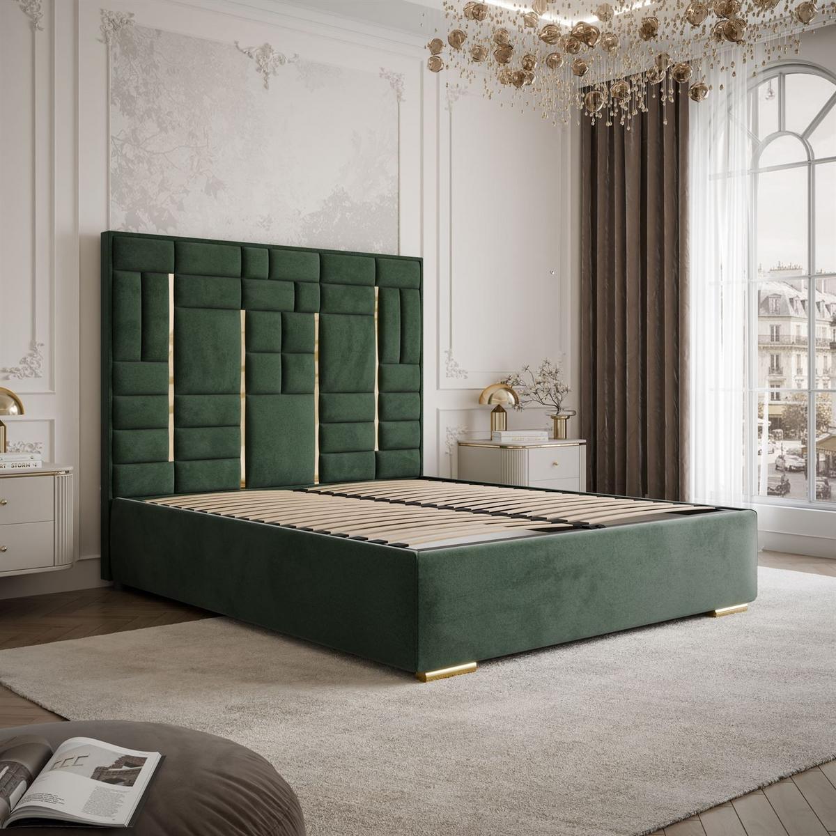 POLSTERBETT BRIGITTE GOLD mit Bettkasten 180x200 cm Element 12 - Grün, Textil (180/200cm) - Lookway
